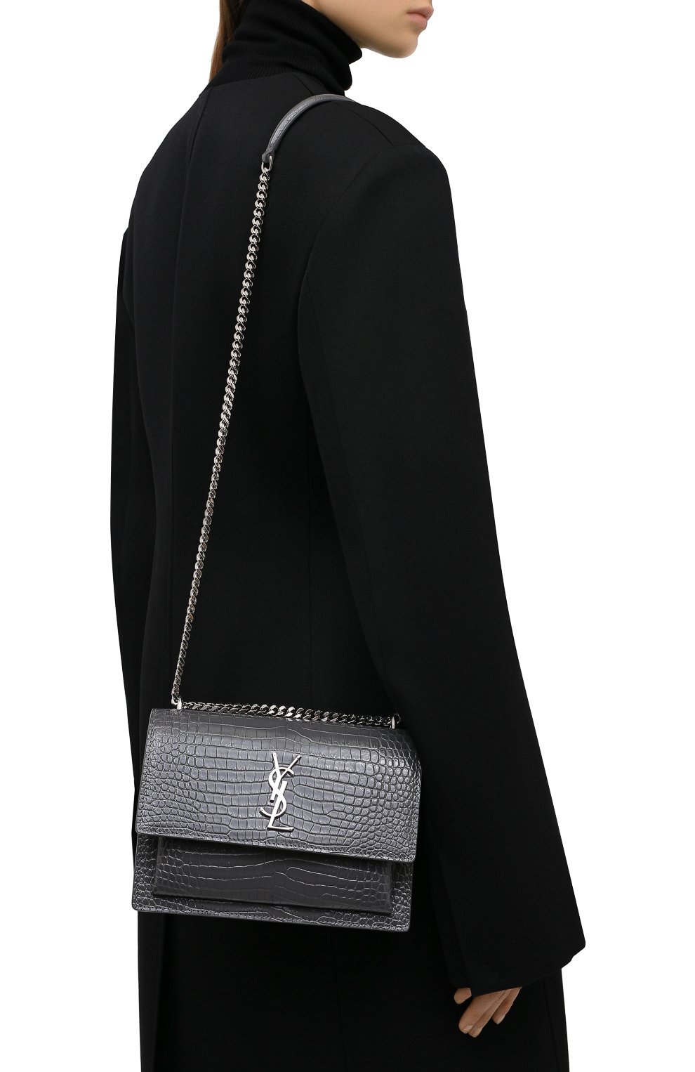 Женская темно-серая сумка sunset medium с тиснением под крокодила