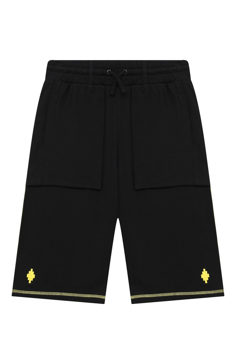 Детские хлопковые шорты MARCELO BURLON KIDS OF MILAN черного цвета, арт. 21E/B/MB/3252/0010/8-14Y | Фото 1 (Мальчики Кросс-КТ: Шорты-одежда; Материал внешний: Хлопок; Региональные ограничения белый список (Axapta Mercury): RU; Нос: Не проставлено; Ростовка одежда: 10 - 11 лет | 140 - 146см, 12 лет | 152 см, 8 лет | 128 см)