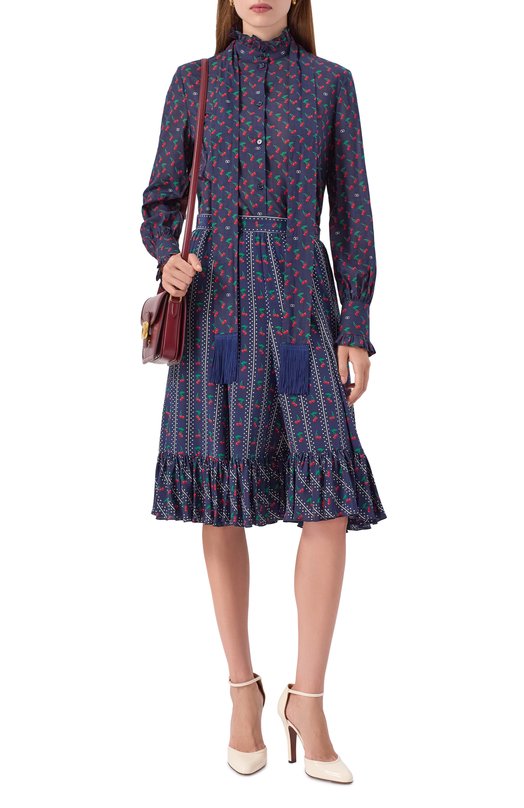 Хлопковая блузка Valentino 7B3AB7T6/9M8 Синий  7B3AB7T6/9M8 Фото 2