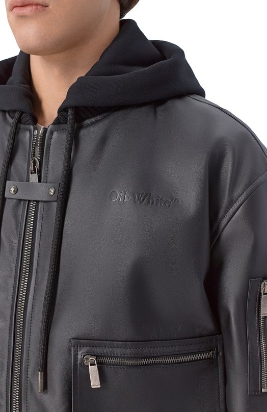 Кожаный бомбер Off-White 0MJA13SS26LEA001 Чёрный  0MJA13SS26LEA001 Фото 5