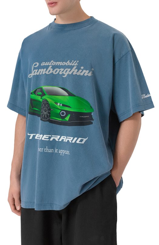 Хлопковая футболка Balenciaga x Automobili Lamborghini Balenciaga 831305/TSVP9 Синий  831305/TSVP9 Фото 3