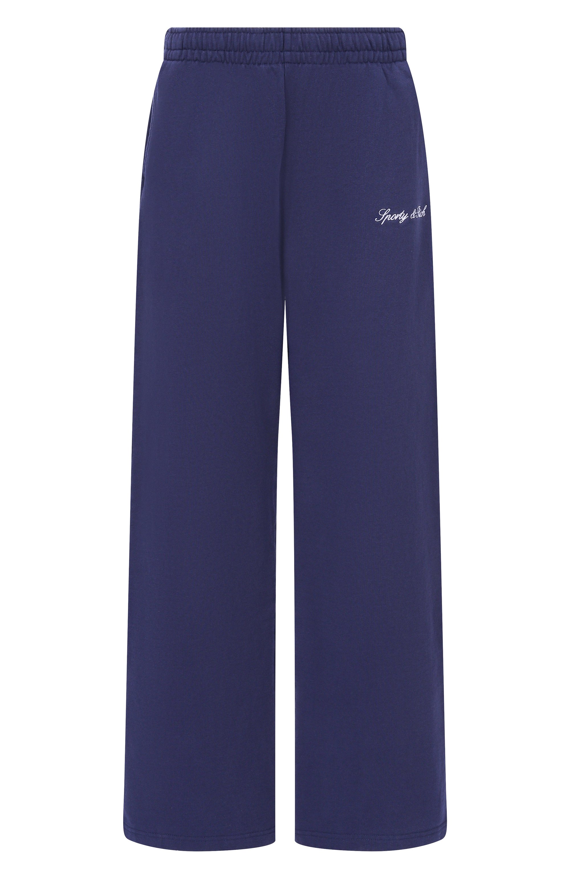 Хлопковые брюки SPORTY AND RICH темно-синего цвета по цене 29300 руб., арт. PA05568326BL106, фото 1 Хлопковые брюки SPORTY AND RICH, арт. PA05568326BL106, фото 1