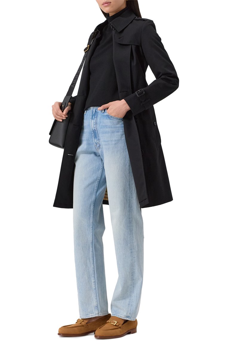 Женский тренч BURBERRY черного цвета, арт. 8079402 | Фото 2 (Рукава: Длинные; Длина (верхняя одежда): До середины бедра; Материал подклада: Хлопок; Кросс-КТ: Куртка; Стили: Классический; Материал внешний: Лен)