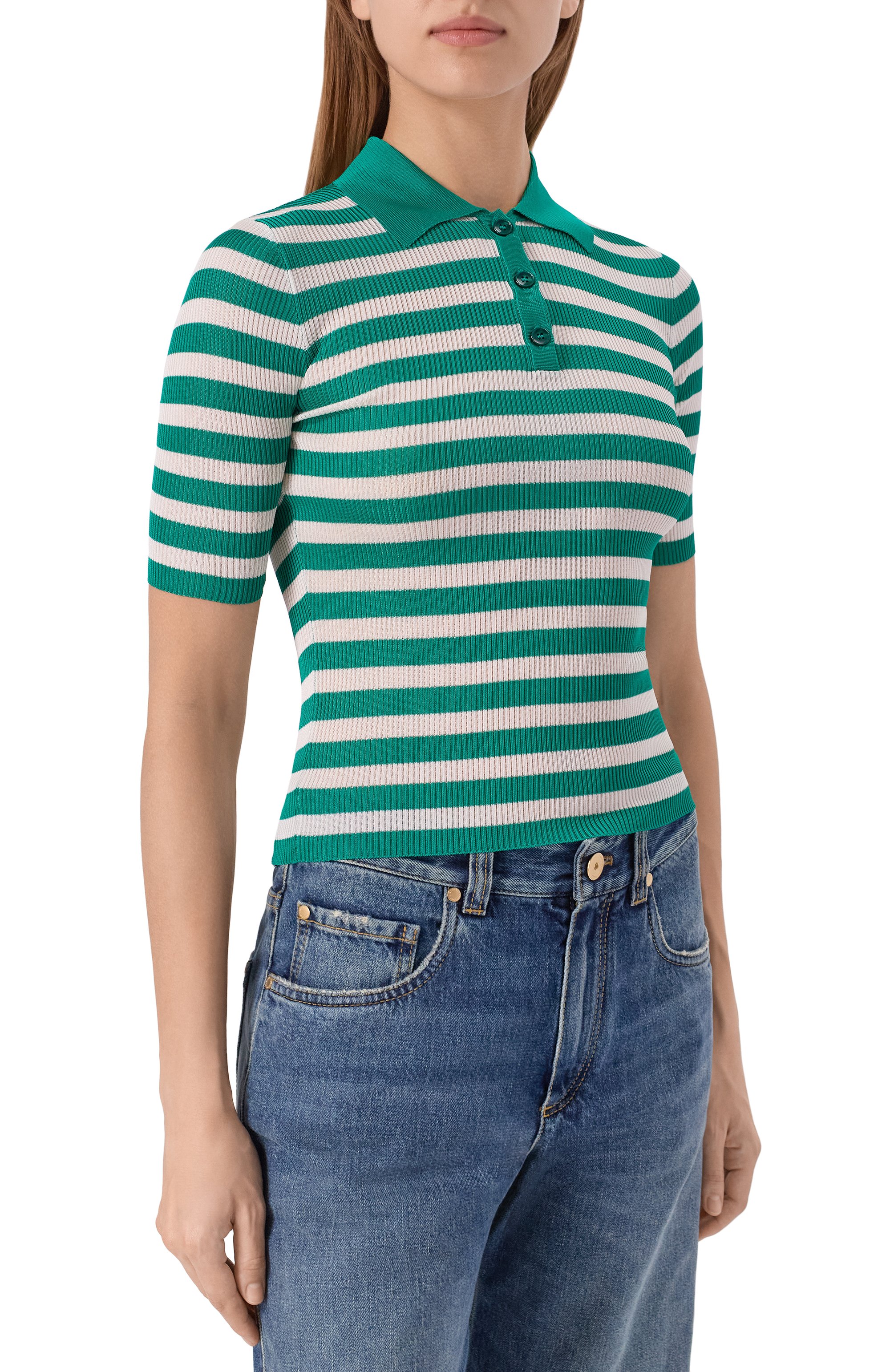 Поло из вискозы DOLCE & GABBANA зеленого цвета по цене 178000 руб., арт. FXZ38Z/JAIRR, фото 3 Поло из вискозы DOLCE & GABBANA, арт. FXZ38Z/JAIRR, фото 3