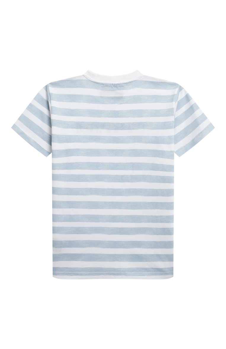 Детская хлопковая футболка TRUSSARDI JUNIOR голубого цвета, арт. TBP23012TS | Фото 2 (Рукава: Короткие; Материал внешний: Хлопок; Мальчики Кросс-КТ: Футболка-одежда; Материал сплава: Проставлено; Драгоценные камни: Проставлено)