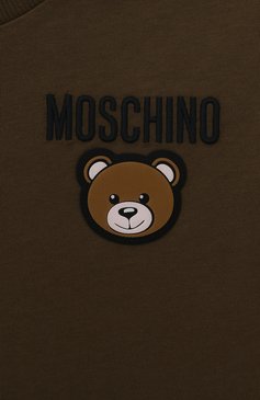 Детская хлопковая футболка MOSCHINO хаки цвета, арт. HZM03U/LAA01/10A-14A | Фото 3 (Материал внешний: Хлопок; Рукава: Короткие; Драгоценные камни: Проставлено; Материал сплава: Проставлено; Мальчики Кросс-КТ: Футболка-одежда)