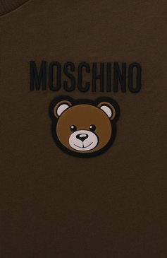 Детская хлопковая футболка MOSCHINO хаки цвета, арт. HZM03U/LAA01/10A-14A | Фото 3 (Рукава: Короткие; Материал сплава: Проставлено; Материал внешний: Хлопок; Мальчики Кросс-КТ: Футболка-одежда; Драгоценные камни: Проставлено)