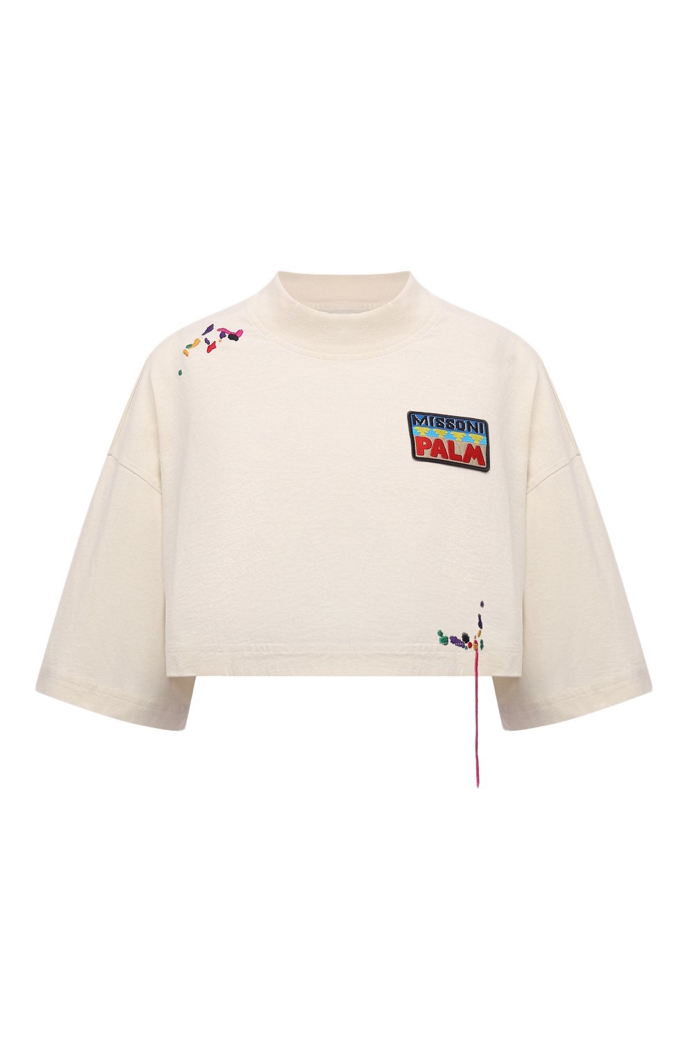Хлопковая футболка PALM ANGELS кремового цвета по цене 34150 руб., арт. PWAA040F21JER0030384, фото 1 Хлопковая футболка PALM ANGELS, арт. PWAA040F21JER0030384, фото 1