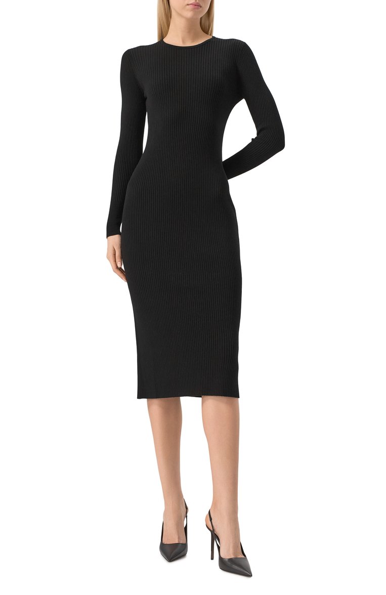 Женское платье из вискозы WEEKEND MAX MARA черного цвета, арт. TU0N0 | Фото 3 (Рукава: Длинные; Материал внешний: Вискоза; Длина Ж (юбки, платья, шорты): Миди; Случай: Повседневный; Женское Кросс-КТ: Платье-одежда; Кросс-КТ: Трикотаж; Стили: Кэжуэл; Автоматизация ТО: Проставлено; Автоматизация состава: Проставлено)