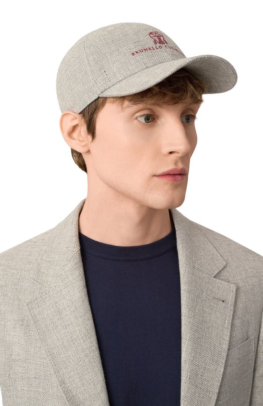 Бейсболка изо льна и шерсти Brunello Cucinelli MW4829850 Серый  MW4829850 Фото 2