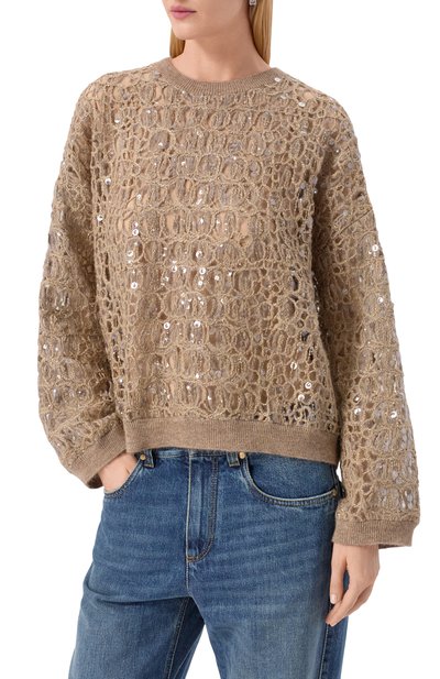 Свитер с отделкой пайетками BRUNELLO CUCINELLI, арт. MRCR18900P, фото 3