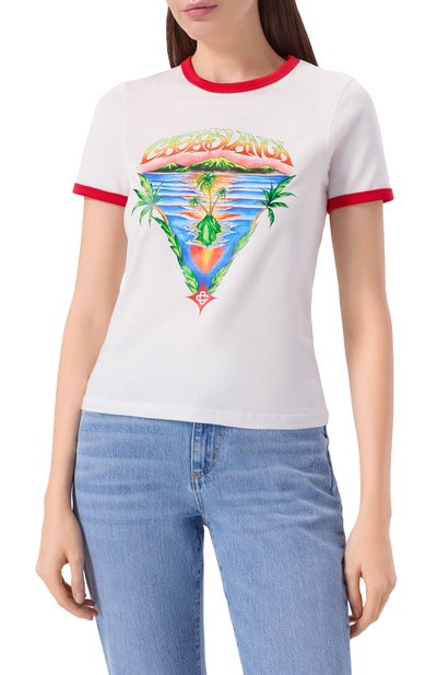 Хлопковая футболка CASABLANCA белого цвета по цене 32800 руб., арт. W-SP26-JTS-049-02-EX-BC, фото 3 Хлопковая футболка CASABLANCA, арт. W-SP26-JTS-049-02-EX-BC, фото 3