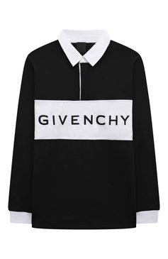 Детское хлопковое поло GIVENCHY черного цвета, арт. H25466/12+/14 | Фото 1 (Рукава: Длинные; Материал сплава: Проставлено; Материал внешний: Хлопок; Драгоценные камни: Проставлено)