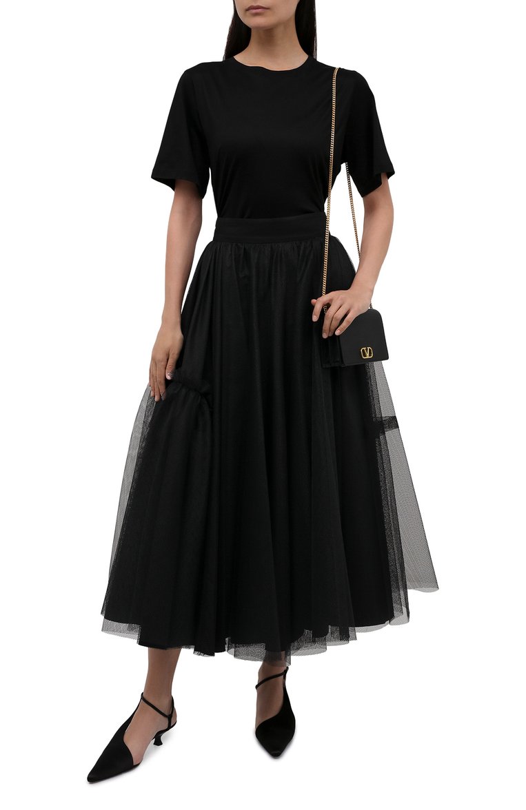 Женская юбка ALEXANDER MCQUEEN черного цвета, арт. 659364/QEACR | Фото 2 (Стили: Романтичный; Материал внешний: Синтетический материал; Длина Ж (юбки, платья, шорты): Миди; Женское Кросс-КТ: Юбка-одежда; Материал подклада: Хлопок; Региональные ограничения белый список (Axapta Mercury): RU; Драгоценные камни: Проставлено; Материал сплава: Проставлено)