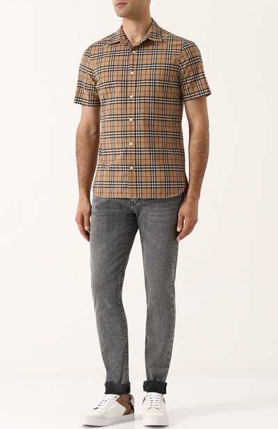 Хлопковая рубашка в клетку с короткими рукавами BURBERRY, арт. 4067045, фото 2