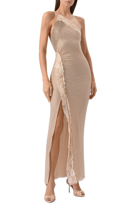 Платье с отделкой стразами self-portrait SC25002XCH Бежевый  SC25002XCH Фото 2