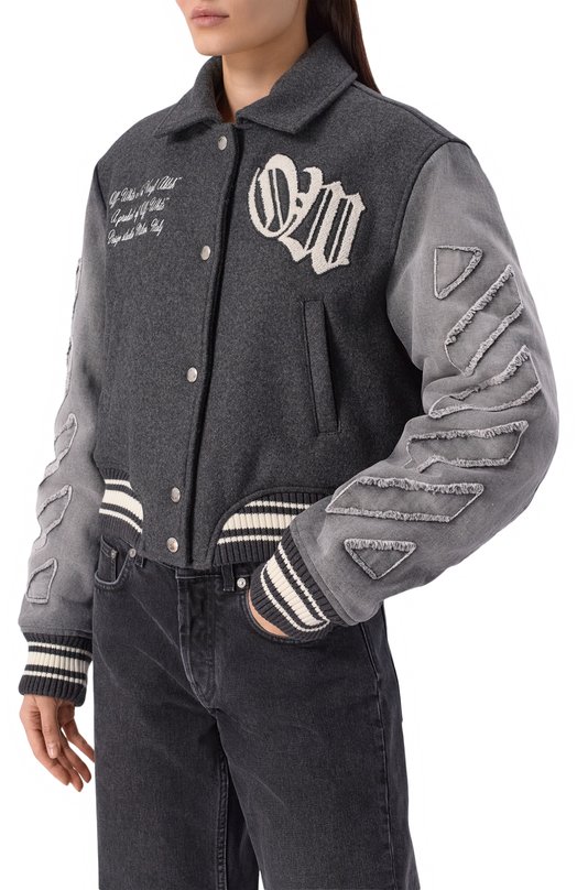 Комбинированный бомбер Off-White 0WEK00MF25DEN001 Серый  0WEK00MF25DEN001 Фото 3