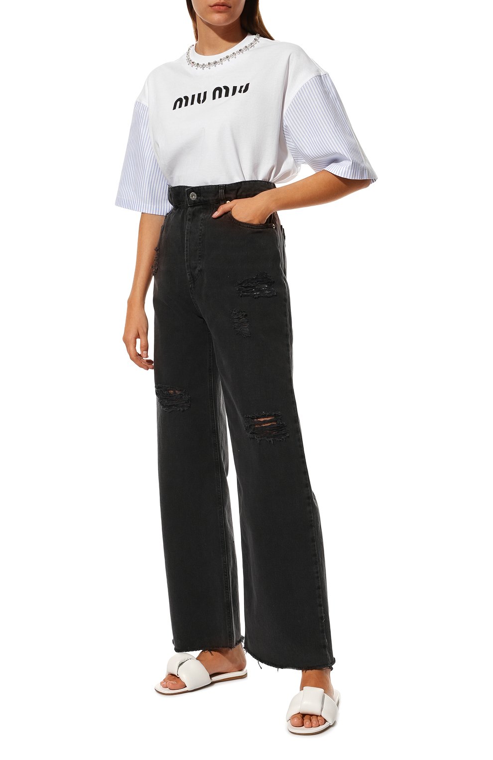 Хлопковая футболка MIU MIU, арт. MJN352-1V6F-F0009, фото 2