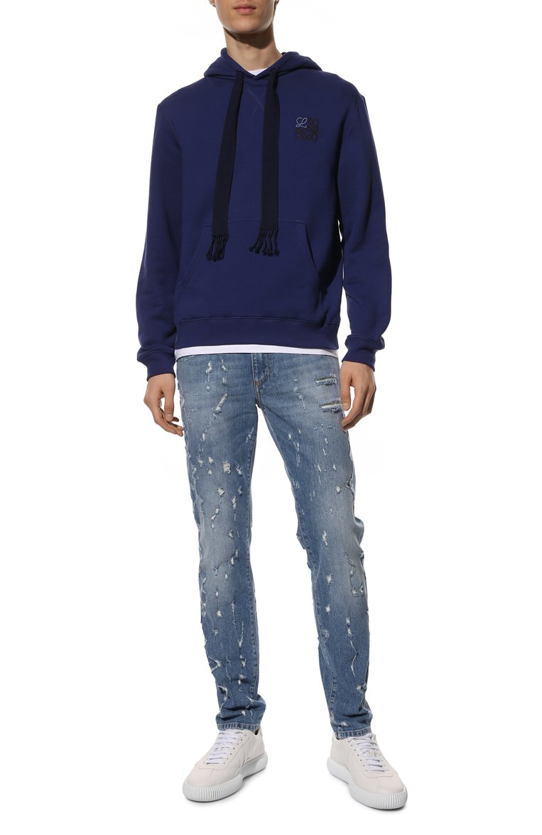Мужские джинсы slim DOLCE & GABBANA синего цвета, арт. GY07CD/G8EU3 | Фото 2 (Материал внешний: Хлопок, Деним; Кросс-КТ: Деним; Детали: Потертости; Силуэт М (брюки): Прямые; Стили: Панк, Повседневный; Нос: Не проставлено; Автоматизация состава: Проставлено)