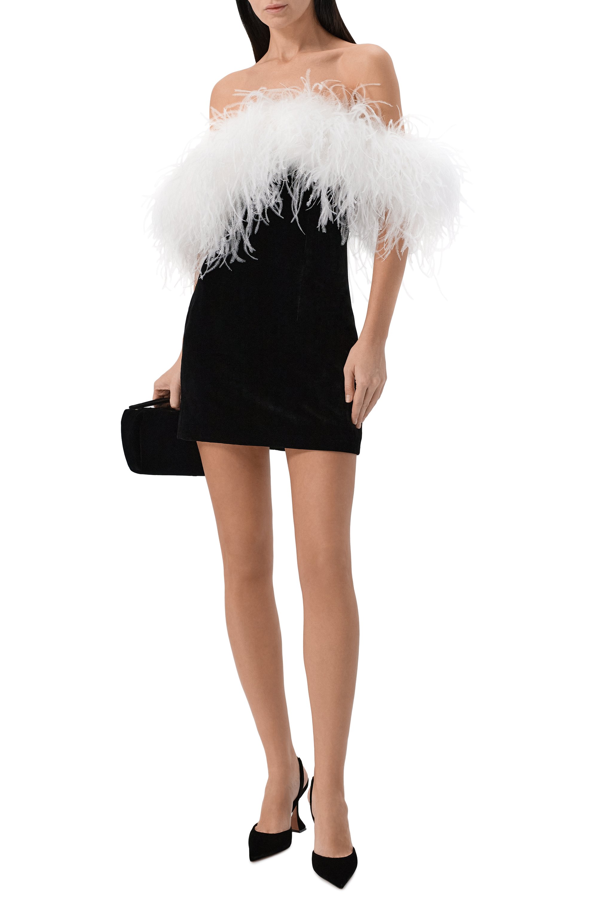 Бархатное платье с отделкой перьями страуса YVON, арт. 0 160036, фото 2