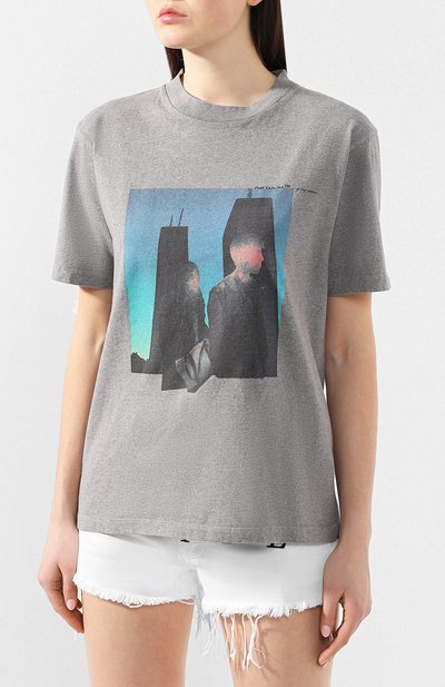Хлопковая футболка OFF-WHITE серого цвета по цене 22300 руб., арт. 0WAA049S19D960810788, фото 3 Хлопковая футболка OFF-WHITE, арт. 0WAA049S19D960810788, фото 3
