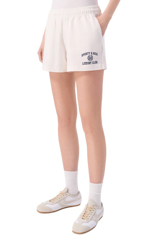 Хлопковые шорты Luxury Club Sporty and Rich SH0377842WH01/S&R LUXURY CLUB DISC0 SH0RT Белый  SH0377842WH01/S&R LUXURY CLUB DISC0 SH0RT Фото 3