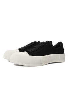 Мужские текстильные кеды deck plimsoll ALEXANDER MCQUEEN черно-белого цвета, арт. 707680/W4MV7 | Фото 1 (Материал внешний: Текстиль; Материал внутренний: Натуральная кожа, Текстиль; Материал сплава: Проставлено; Стили: Классический; Материал утеплителя: Без утеплителя; Подошва: Массивная; Драгоценные камни: Проставлено)