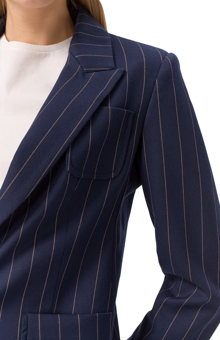 Женский жакет FORTE DEI MARMI COUTURE синего цвета, арт. 25SF5414-T | Фото 5 (Материал внешний: Синтетический материал, Вискоза; Рукава: Длинные; Длина (для топов): Стандартные; Кросс-КТ: костюм; Стили: Кэжуэл; Женское Кросс-КТ: Жакет-одежда; 1-2-бортные: Однобортные)