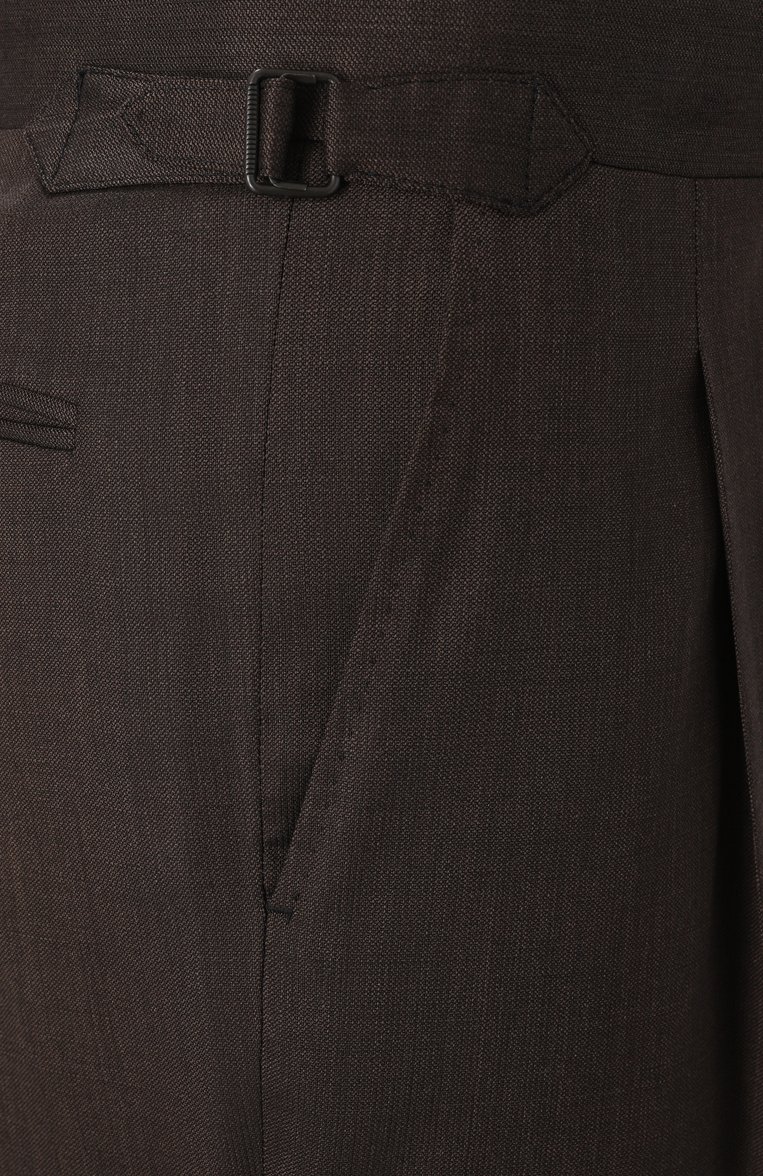 Мужские шерстяные брюки CORNELIANI темно-коричневого цвета, арт. 254L26-2518570 | Фото 6 (Длина (брюки, джинсы): Стандартные; Материал внешний: Шерсть; Случай: Повседневный; Силуэт М (брюки): Чиносы; Стили: Кэжуэл)