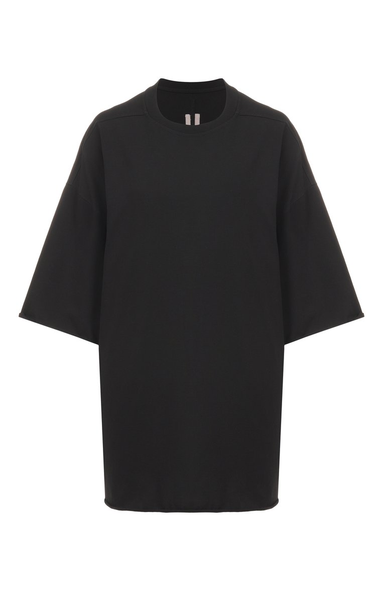 Женская хлопковая футбол�ка RICK OWENS черного цвета, арт. RP01E7204/JA | Фото 1 (Материал внешний: Хлопок; Стили: Кэжуэл; Принт: Без принта; Женское Кросс-КТ: Футболка-одежда; Мужское Кросс-КТ: Футболка-одежда; Длина (для топов): Удлиненные; Автоматизация состава: Проставлено; Автоматизация ТО: Проставлено; Рукава: 3/4)