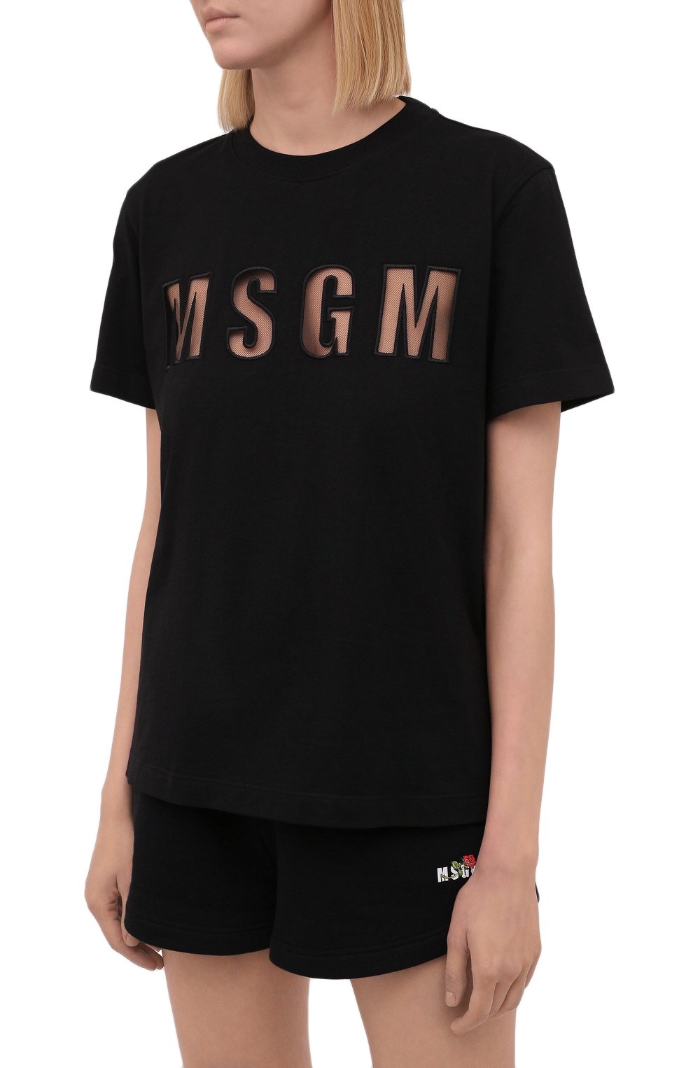 Хлопковая футболка MSGM черного цвета по цене 21350 руб., арт. 3141MDM173 217798, фото 3 Хлопковая футболка MSGM, арт. 3141MDM173 217798, фото 3