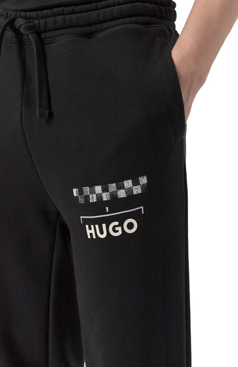 Мужские хлопковые джоггеры HUGO черного цвета, арт. 50531760 | Фото 5 (Материал внешний: Хлопок, Синтетический материал; Длина (брюки, джинсы): Стандартные; Стили: Кэжуэл; Силуэт М (брюки): Джоггеры)