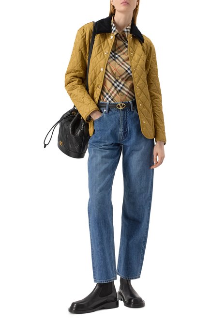Женская хлопковая рубашка BURBERRY бежевого цвета, арт. 8106163 | Фото 2 (Длина (для топов): Стандартные; Рукава: Длинные; Драгоценные камни: Проставлено; Материал сплава: Проставлено; Материал внешний: Хлопок)
