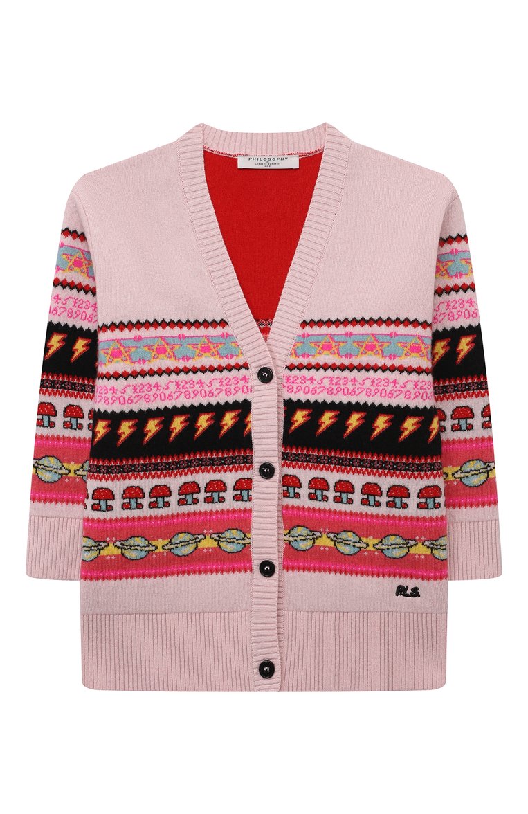 Детский кардиган PHILOSOPHY DI LORENZO SERAFINI KIDS розового цвета, арт. PFMA004C/FL007/12A-14A | Фото 1 (Материал внешний: Шерсть, Вискоза; Рукава: Длинные; Девочки Кросс-КТ: Кардиган-одежда)