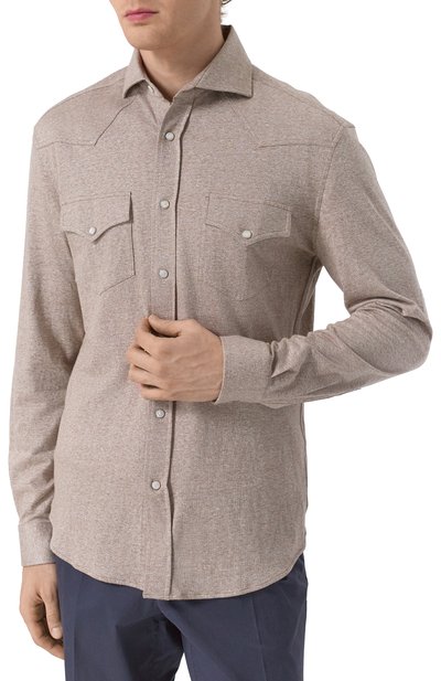 Рубашка изо льна и хлопка BRUNELLO CUCINELLI, арт. MW8356666, фото 3