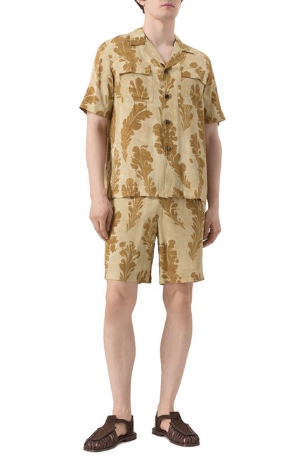 Мужская рубашка из вискозы DRIES VAN NOTEN хаки цвета, арт. 251-020736-1027 | Фото 2 (Рукава: Короткие; Драгоценные камни: Проставлено; Материал внешний: Вискоза; Материал сплава: Проставлено; Длина (для топов): Стандартные)