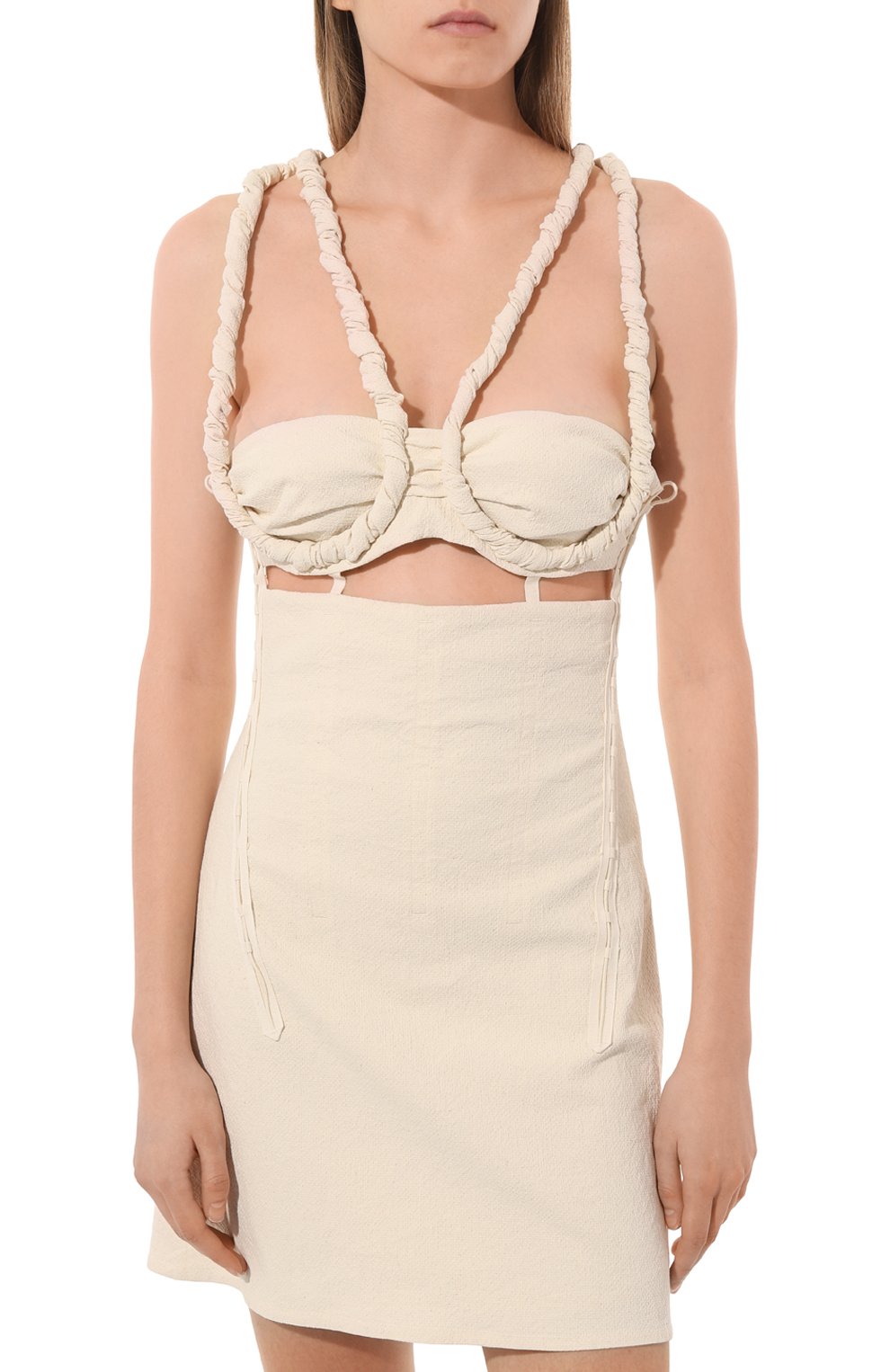 Платье из хлопка и вискозы JACQUEMUS, арт. 22H223DR027/1062OFFWHITE, фото 3