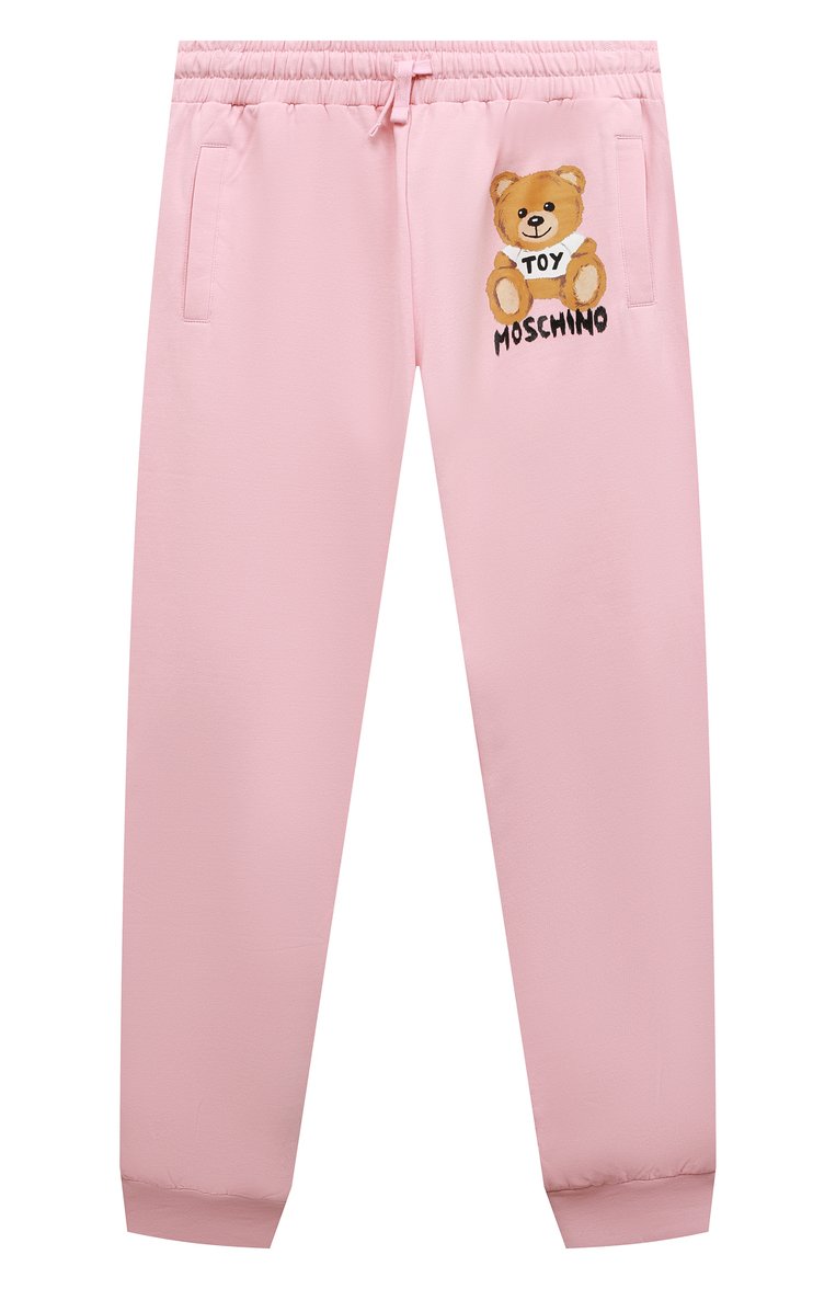 Детские хлопковые джоггеры MOSCHINO светло-розового цвета, арт. HUP058/LDA38/4A-8A | Фото 1 (Материал внешний: Хлопок; Девочки Кросс-КТ: Джоггеры-одежда, Брюки-спорт; Нос: Не проставлено; Ростовка одежда: 4 года | 104 см, 5 лет | 110 см, 6 лет | 116 см, 8 лет | 128 см)