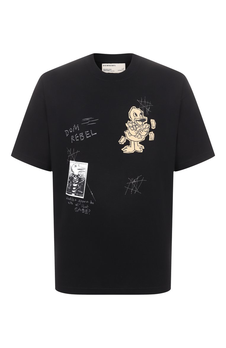 Мужская хлопковая футболка DOMREBEL черного цвета, арт. D0LLARS/T-SHIRT | Фото 1 (Длина (для топов): Стандартные; Ру�кава: Короткие; Материал внешний: Хлопок; Принт: С принтом; Стили: Гранж; Кросс-КТ: Джерси; Мужское Кросс-КТ: Футболка-одежда)
