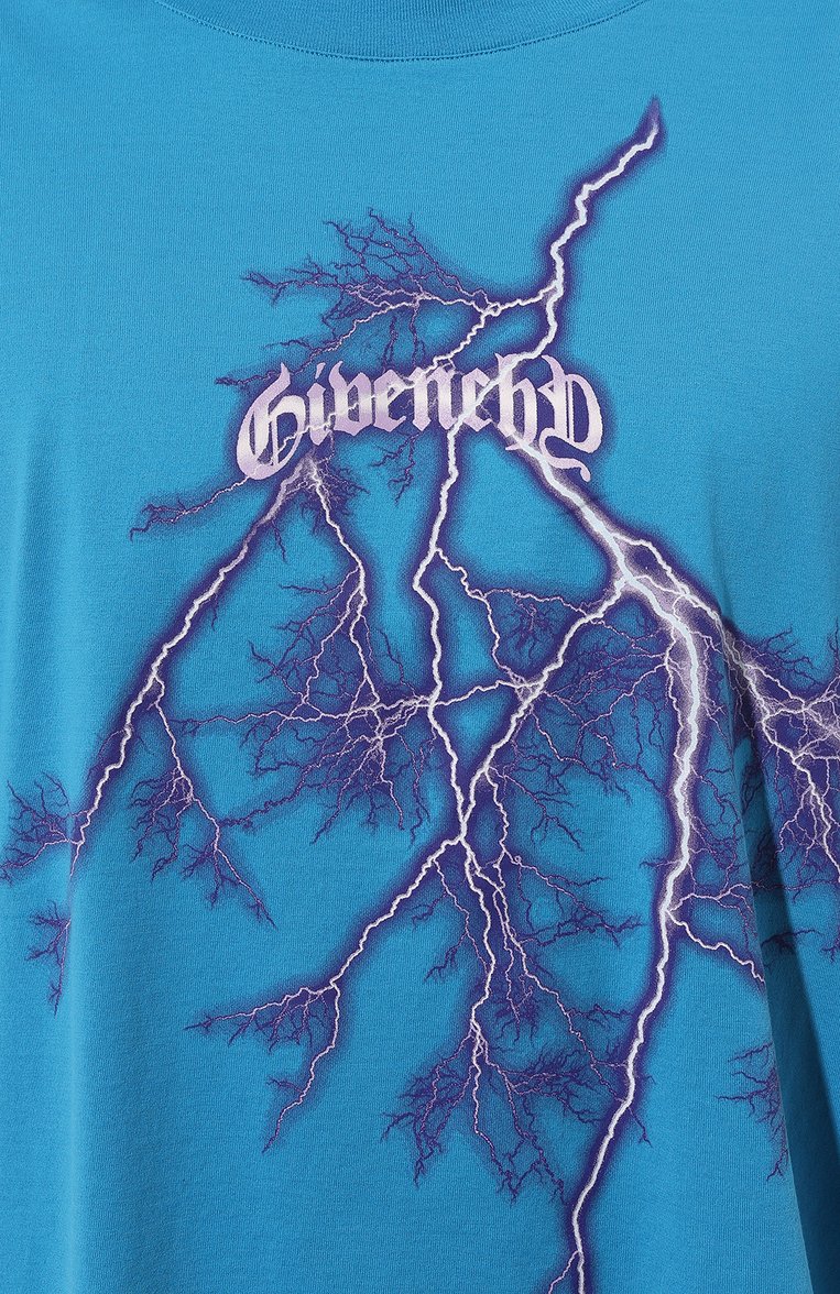 Мужская хлопковая футболка GIVENCHY голубого цвета, арт. BM71JB3YJA | Фото 5 (Рукава: Короткие; Длина (для топов): Стандартные; Материал внешний: Хлопок; Стили: Гранж; Принт: С принтом; Мужское Кросс-КТ: Футболка-одежда; Кросс-КТ: Джерси; Автоматизация ТО: Проставлено; Детали: Без декора; Автоматизация состава: Проставлено)