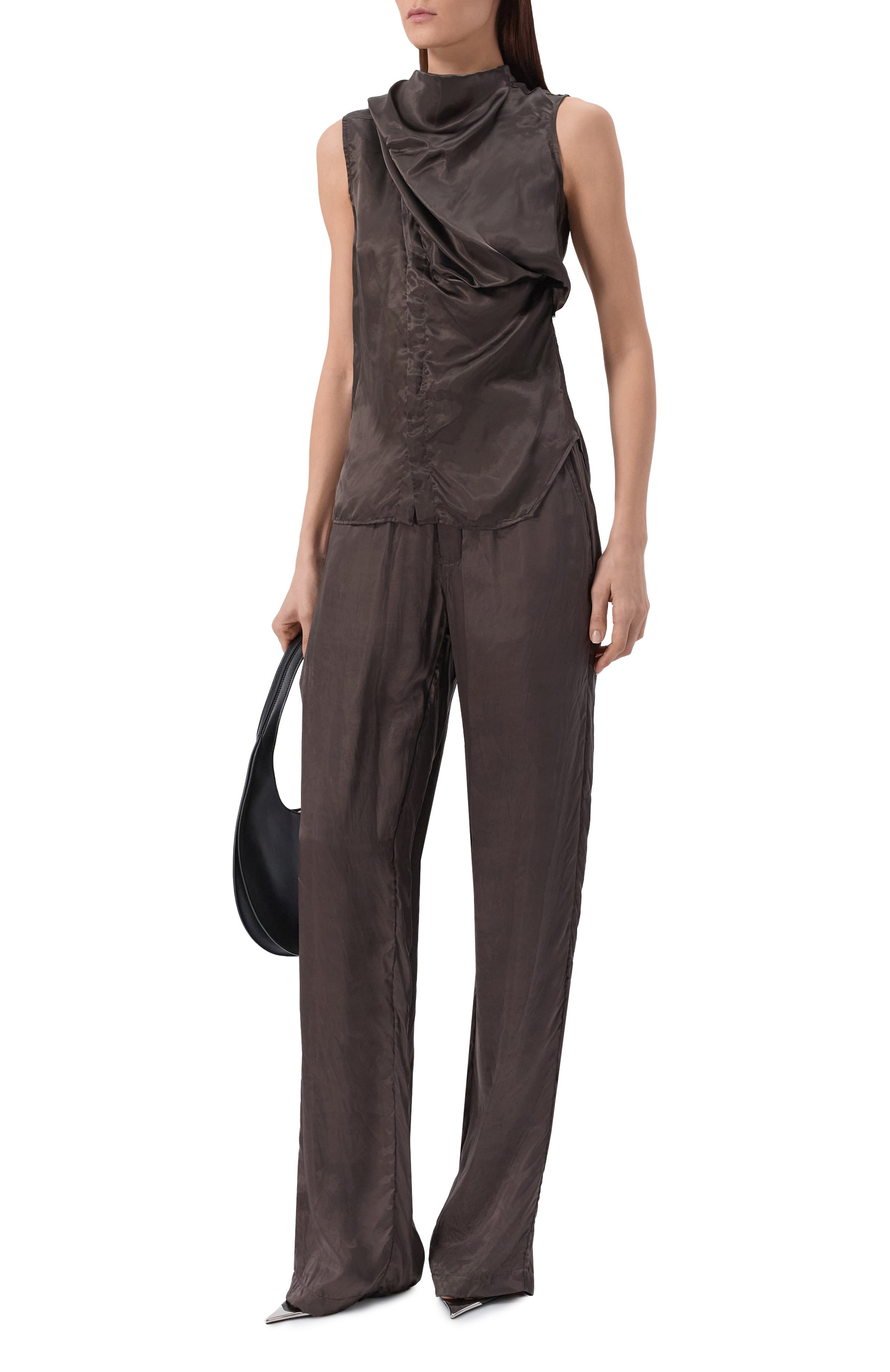 Атласный топ RICK OWENS коричневого цвета по цене 76850 руб., арт. RP01F6136/N, фото 2 Атласный топ RICK OWENS, арт. RP01F6136/N, фото 2