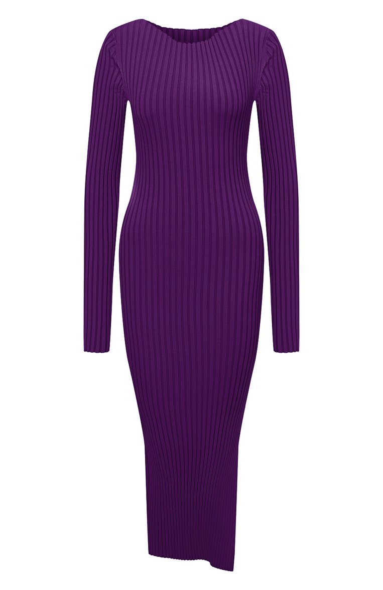 Женское платье SOLACE LONDON фиолетового цвета, арт. 0S30011A | Фото 1 (Рукава: Длинные; Длина Ж (юбки, платья, шорты): Миди; Материал внешний: Вискоза; Стили: Гламурный; Кросс-КТ: Трикотаж; Случай: Повседневный; Женское Кросс-КТ: Платье-одежда; Драгоценные камни: Проставлено; Материал сплава: Проставлено)
