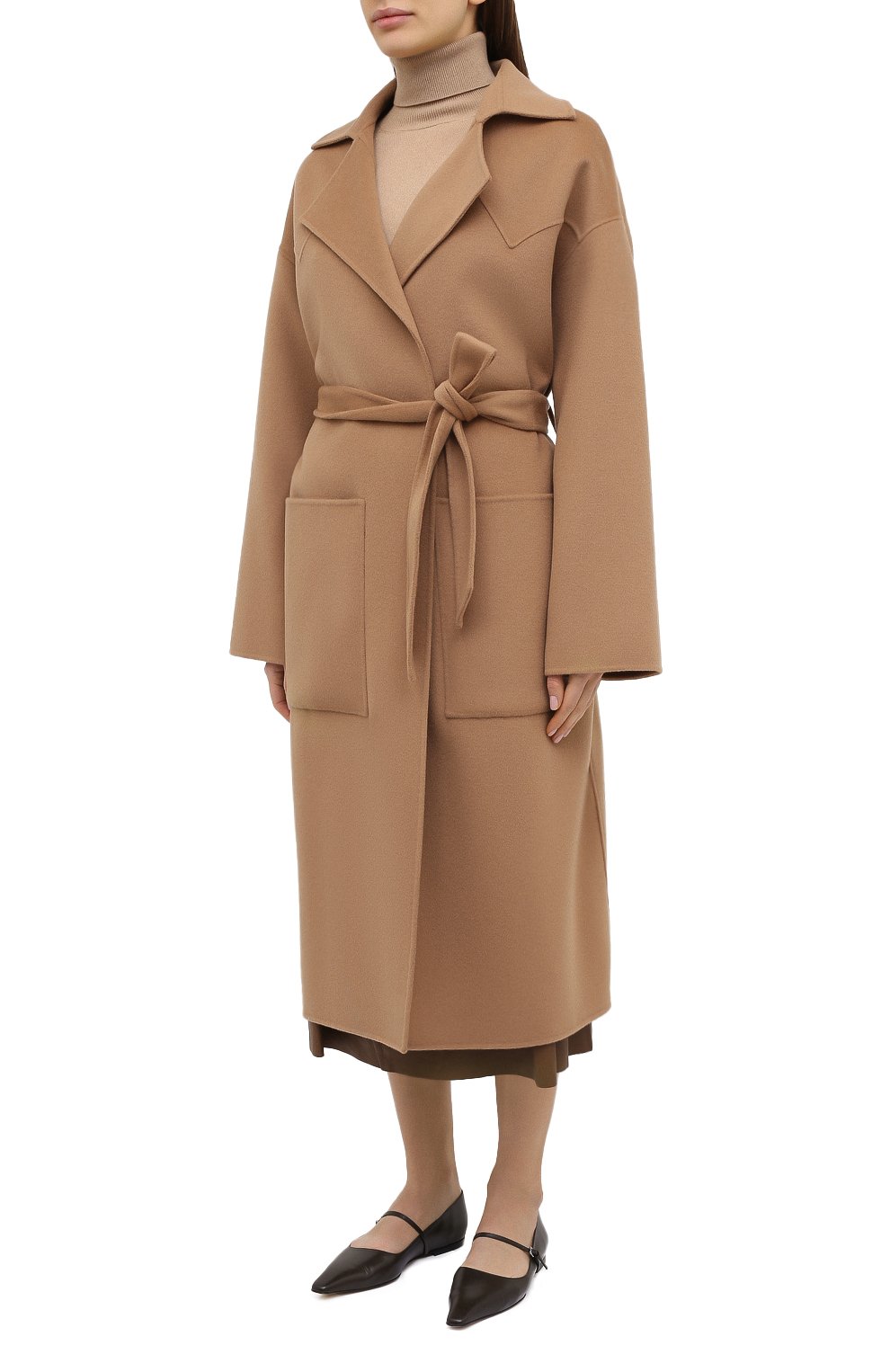 Шерстяное пальто NANUSHKA, арт. ALAM0_CAMEL_D0UBLE W00L SILK BLEND, фото 3