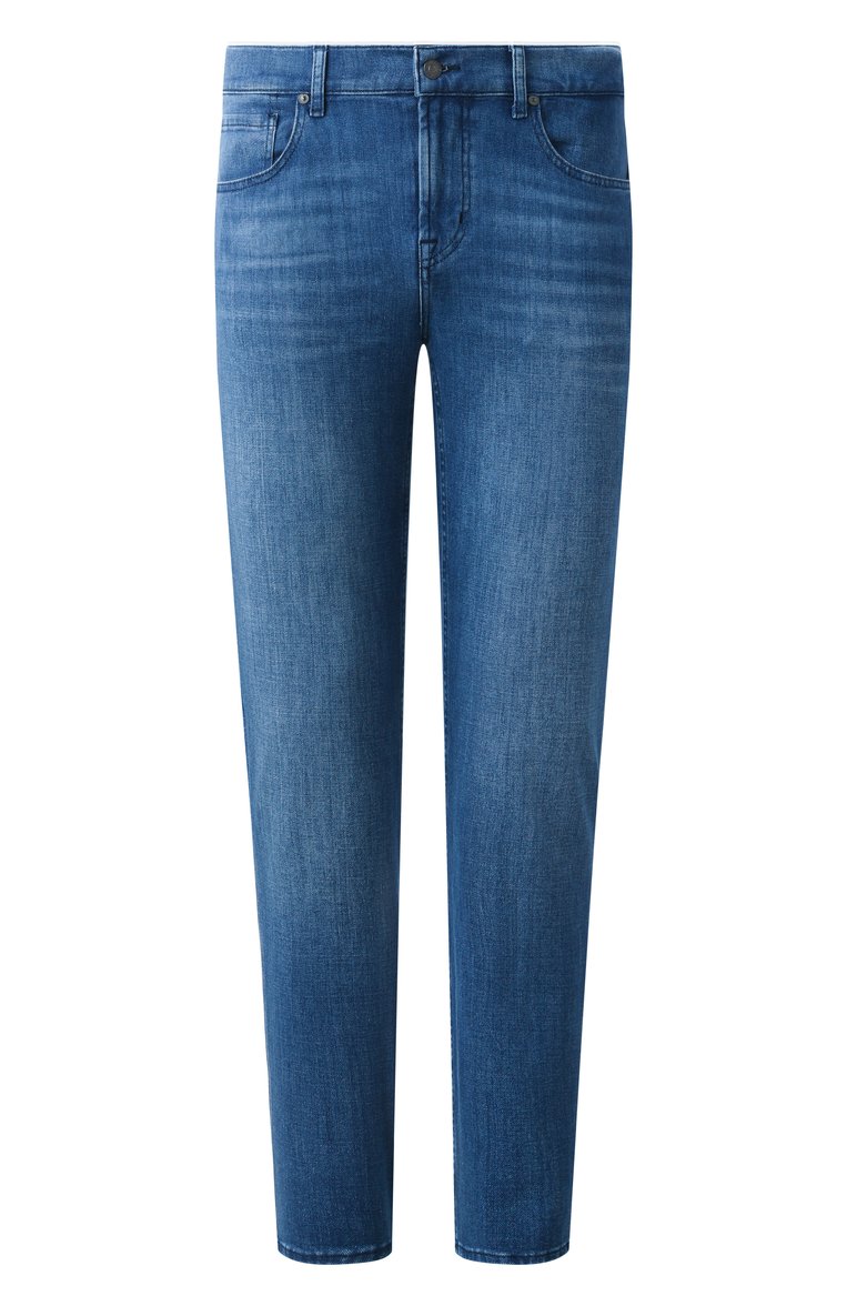 Мужские джинсы slimmy 7 FOR ALL MANKIND синего цвета, арт. 7T511R51 | Фото 1 (Длина (брюки, джинсы): Стандартные; Материал внешний: Хлопок, Деним; Стили: Кэжуэл, Повседневный; Детали: Делаве; Кросс-КТ: Деним; Силуэт М (брюки): Прямые; Автоматизация ТО: Проставлено; Автоматизация состава: Проставлено)