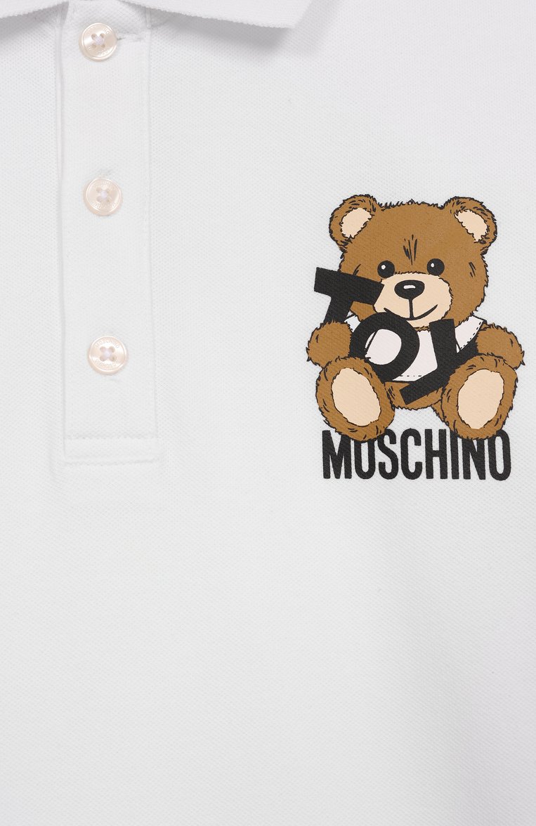 Детское хлопковое поло MOSCHINO белого цвета, арт. HRM03Y/LFA01/10-14 | Фото 3 (Материал внешний: Хлопок; Рукава: Короткие; Тематический товар: Teddy Bear; Ростовка одежда: 10 - 11 лет | 140 - 146см, 12 лет | 152 см)