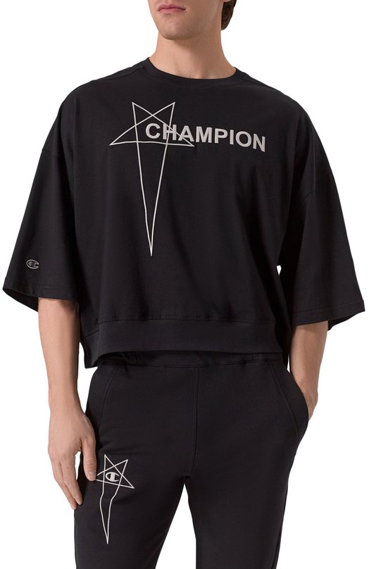 Хлопковая футболка Rick Owens x Champion Rick Owens CM01E1677/CHJG Чёрный  CM01E1677/CHJG Фото 3