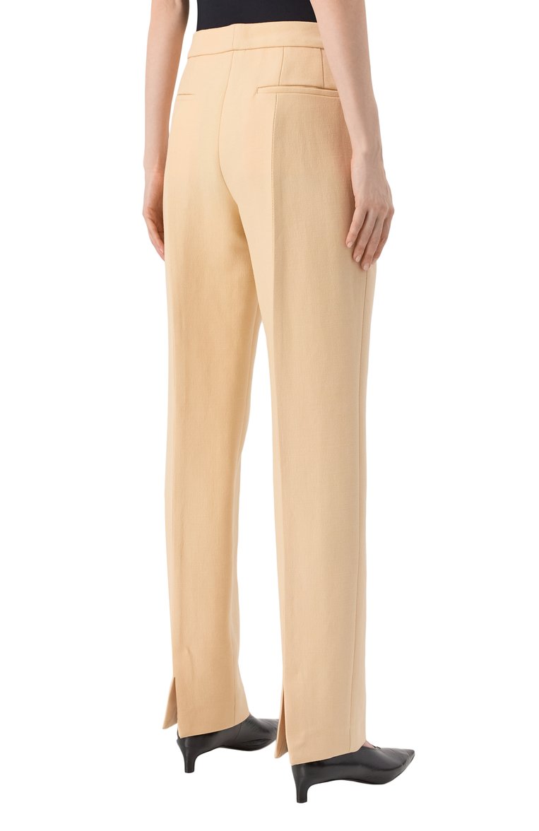 Женские шерстяные брюки JIL SANDER бежевого цвета, арт. J02KA0275-J40218 | Фото 4 (Длина (брюки, джинсы): Стандартные; Материал внешний: Шерсть; Стили: Кэжуэл; Кросс-КТ: костюм; Женское Кросс-КТ: Брюки-одежда; Силуэт Ж (брюки и джинсы): Прямые; Автоматизация состава: Проставлено; Автоматизация ТО: Проставлено)