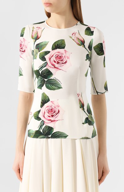Шелковая блузка DOLCE & GABBANA белого цвета по цене 88550 руб., арт. F7Y36T/FSAZD, фото 3 Шелковая блузка DOLCE & GABBANA, арт. F7Y36T/FSAZD, фото 3