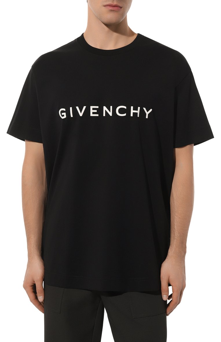 Мужская хлопковая футболка GIVENCHY черного цвета, арт. BM716N3YAC | Фото 3 (Рукава: Короткие; Принт: С принтом; Длина (для топов): Удлиненные; Материал сплава: Проставлено; Материал внешний: Хлопок; Драгоценные камни: Проставлено; Стили: Кэжуэл)