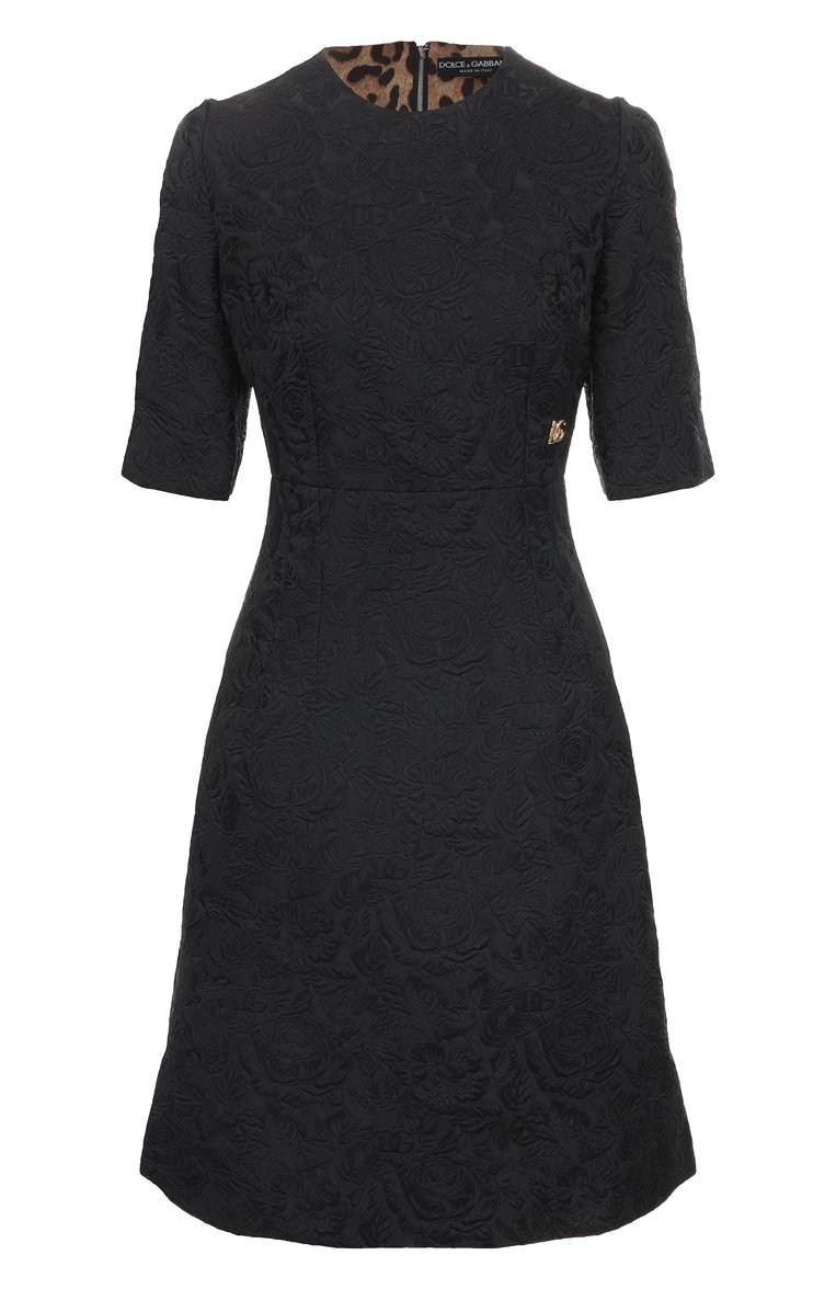 Женское платье из хлопка и шелка DOLCE & GABBANA черного цвета, арт. F6ARLT/GDCSS | Фото 1 (Материал внешний: Хлопок, Синтетический материал; Длина Ж (юбки, платья, шорты): До колена; Случай: Повседневный; Стили: Кэжуэл; Женское Кросс-КТ: Платье-одежда; Рукава: Короткие; Автоматизация состава: Проставлено; Автоматизация ТО: Проставлено; Размерность: Идёт в размер; Re-sync: On)